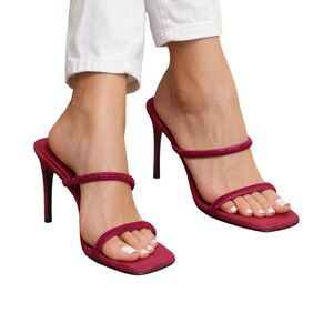 Nine West Winzen2 Pink Rhinestone Strappy Heels Size 11 Stiletto Sandals